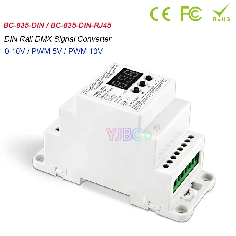 12V-24V DIN Rail 5 channels RGBW/CW DMX512 LED Controller DMX512/1990 signal to 0-10V signal/PWM 5V,PWM 10V signal DMX Converter two way mixed control differential model receiver pwm voltage of electric vehicle controller signal converter