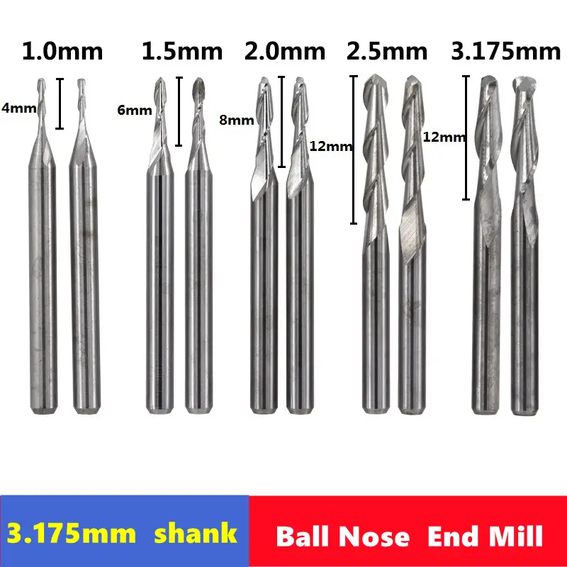 10pcs 2 Flute Ball Nose End Mill 3.175mm (1/8)Shank CNC Router Bit Carbide End Mill Spiral Milling Cutter for Woodworking image 1