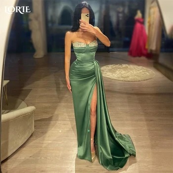 LORIE Green Mermaid Glitter Evening Dresses Off Shoulder Pleats High Side Slit Prom Dress Backless Pageant Elastic Party Gowns 1