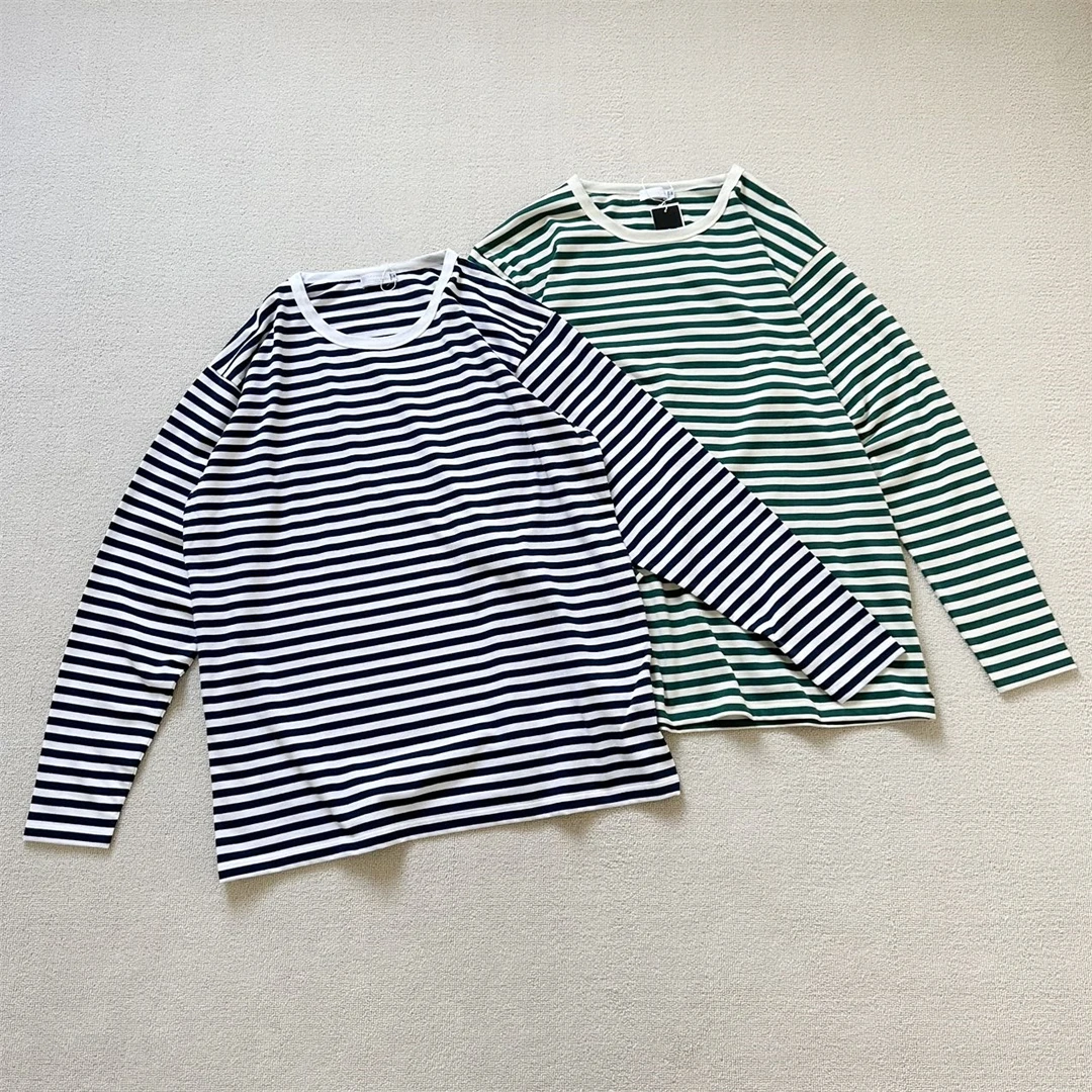 Coolmax Stripe Long Sve Jersey Tee Pure Cotton Breathable Comfortable Men's T-irt round Ne Loose Fit Autumn Season