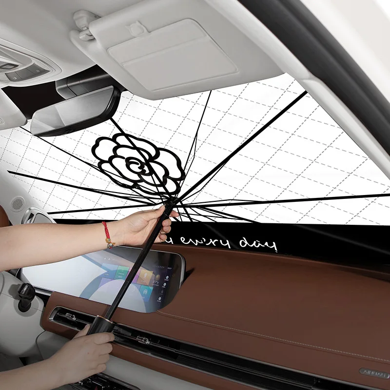 Car Sunshade Umbrella Creative Cartoon Summer Front Windshield Cover Camellia Sun Protection For Front Window Curtain Sun Shades Car Sunshade Windshield Sunshade Windshield Sun Shade