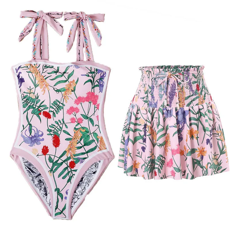 Double -sided wear One Piece Swimsuit 2024 New Cute Print Swimwear Women Bow Swimwear Bathing Suit Beachwear Monokini Swim