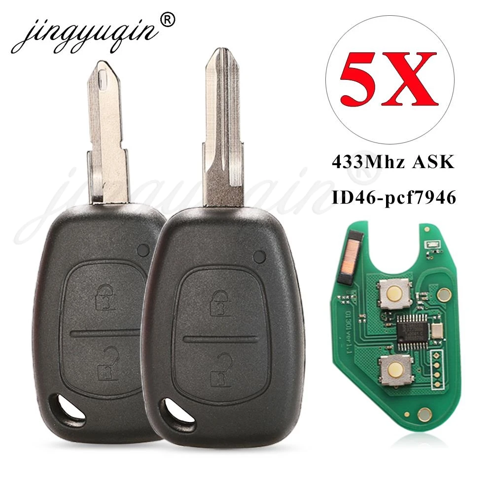 Jingyuqin กุญแจรีโมท91167009 5ชิ้น/ล็อตสำหรับเรอโนล์ทราฟฟิกต้นแบบ kangoo Vauxhall vivaro movano 433MHz ID46 2BTN ใบมีด