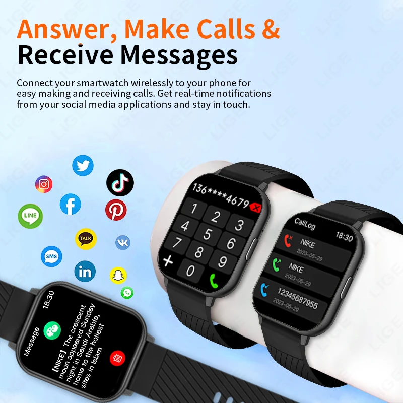 LIGE Smart Watch 1.83" HD Bluetooth Smartwatch Wireless Calls Men Women Smartwatches Fitness Bracelet Custom Watch Face 2025 New