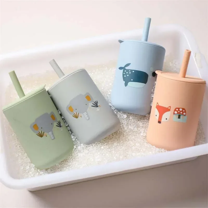 Baby Silicone Water Cups Training Rainbow Lion Pattern Drinking Straw Cups  for Kids with Silicone Bottle Cup Leak Proof BPA-free - AliExpress