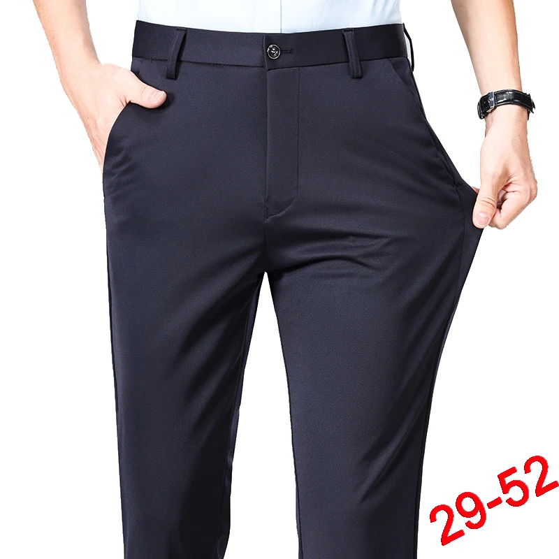 Plus Size Trousers Men Business Suit Pants Stretch Formal Dress Pants Big Man Classic Black Trousers 2
