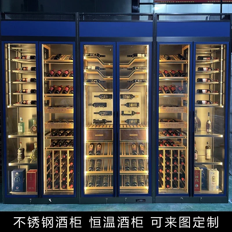 High-end stainless steel wine cabinet constant temperature red cabinet wine cellar villa red rack display