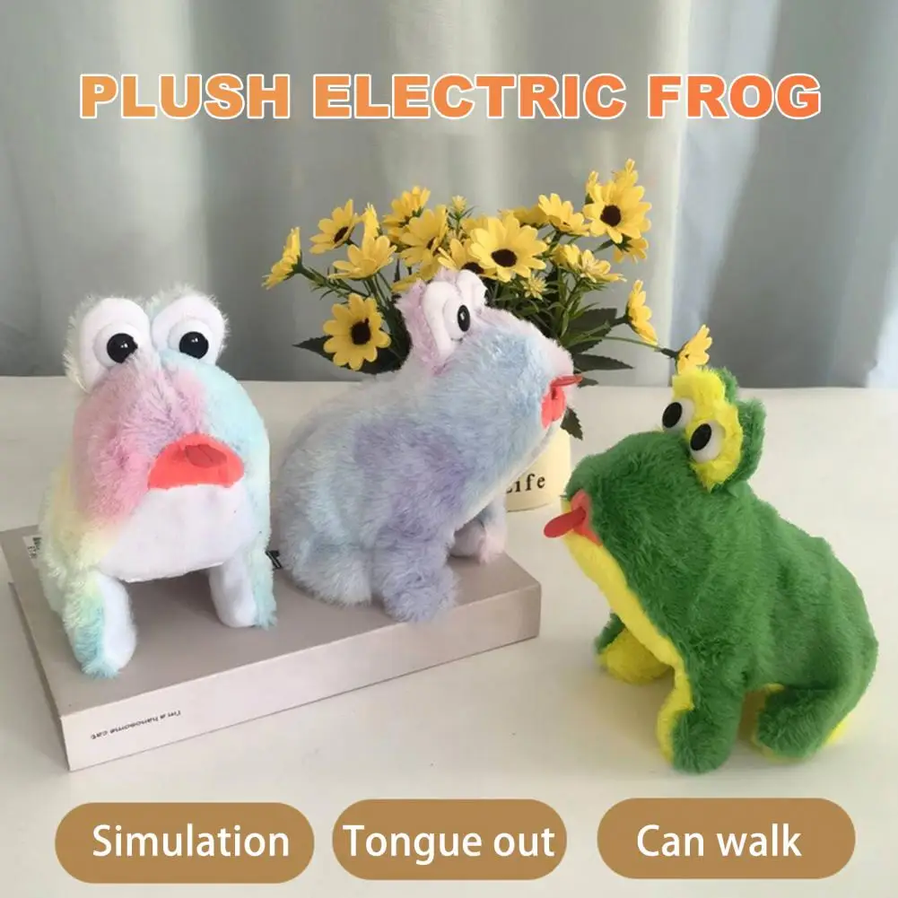 Frog Plushie Toy Interactive Electric Plush Frog Toy Walking Animal with Sound Movable Tongue Musical Stuffed Doll for Kids'