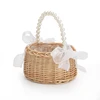Wicker Rattan Flower Child Basket With Pearl Handle And Bow Hand Woven Easter Basket Wicker Basket Wedding Party Home Decoration 1