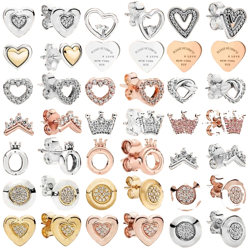 New Hot Selling S925 Sterling Silver Rose Gold Crown Love Plate Logo Women's Earrings Wedding Gift Fashionable Charm Jewelry