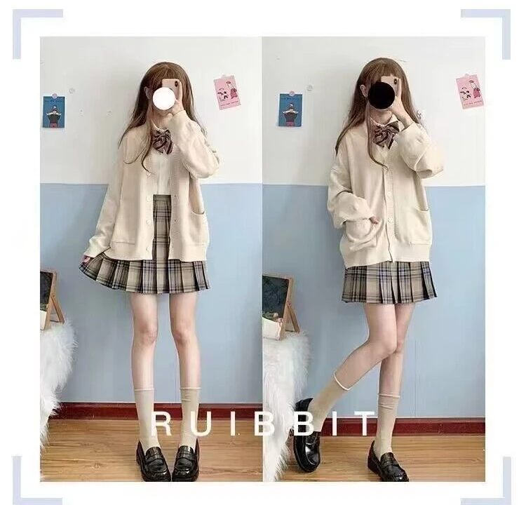 Original JK uniform set top, college style knitted sweater, cardigan wool jacket, high-quality soft and slim fit sweater