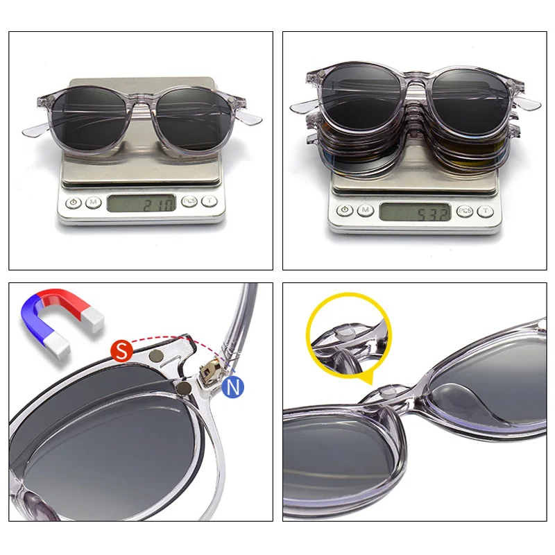 Magnetic Polarized Sunglasses with Soft Transparent Frame and Clear Lens