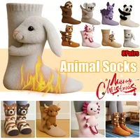 3D Knit Animal Socks Cute Floor Socks Hand Crocheted Double Layer Warm Sock with Cute Rabbit Panda Animals Christmas Gifts