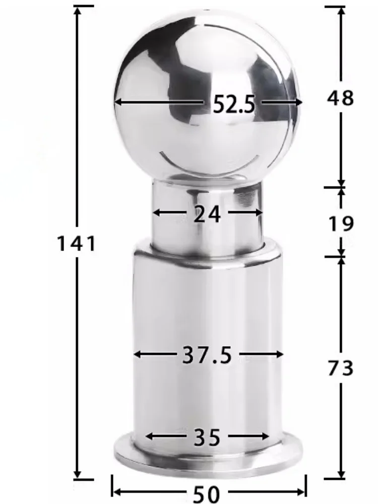 SS304 Tri Clamp 1.5"(38mm)OD50.5mm Tank Rotating CIP Spray Ball Tri Clover Compatible Cleaning Ball Rotating cleaning ball