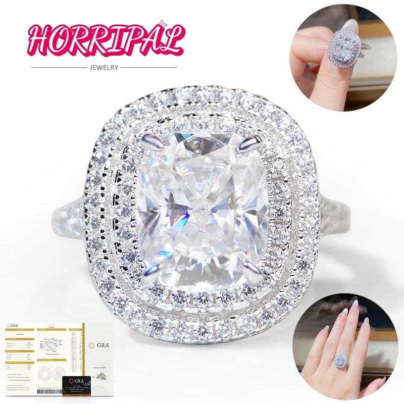 

HORRIPAL 4CT Radiant D VVS1 Moissanite Ring S925 Silver 18K White Gold Plated Pass Test GRA Wedding Proposal Jewelry Girlfriend