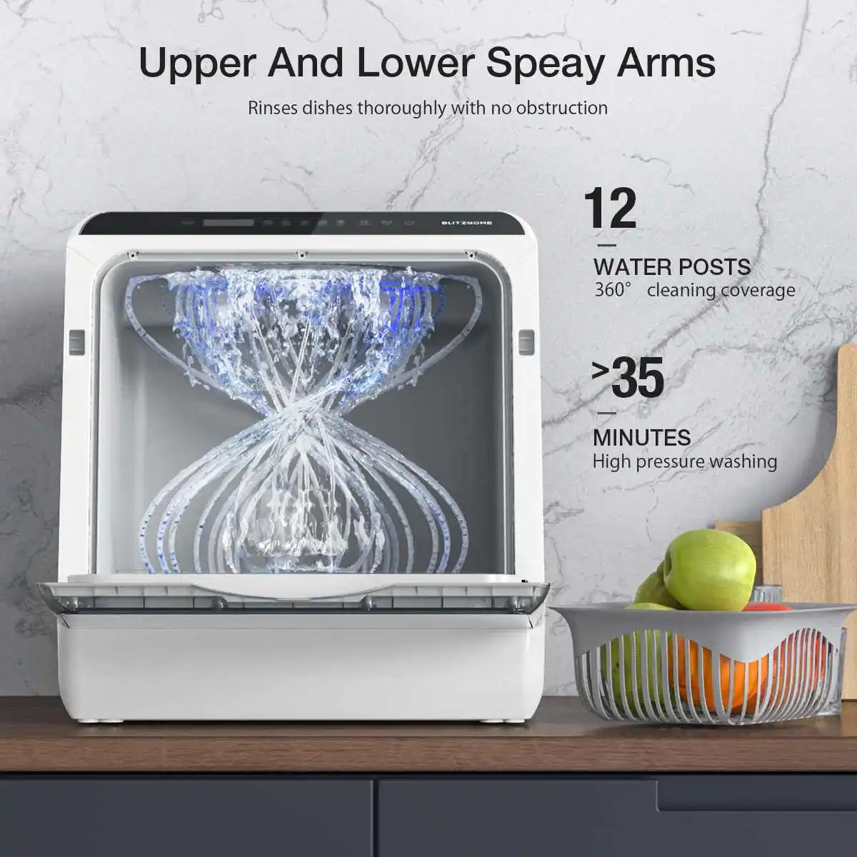 Portable Countertop Dishwashers Blitzhome Compact Dishwashers with 5 L Built-in Water Tank & Inlet Hose 5 Washing Programs 4