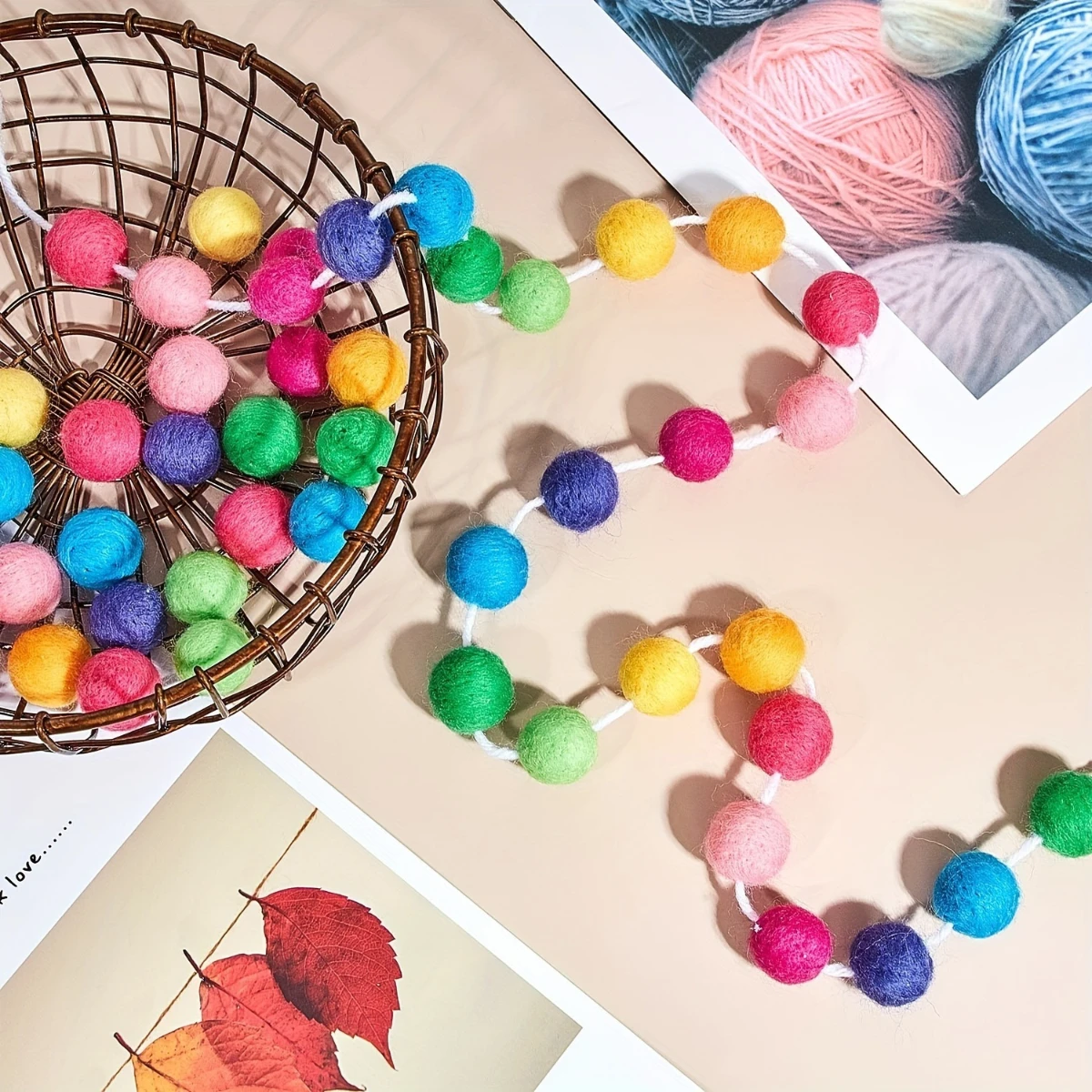 Bunte Pompom Girlande Anhänger Ins Wollfilz Ball Seil Alles Gute zum Geburtstag DIY handgemachte Zimmer Outdoor Party Dekoration