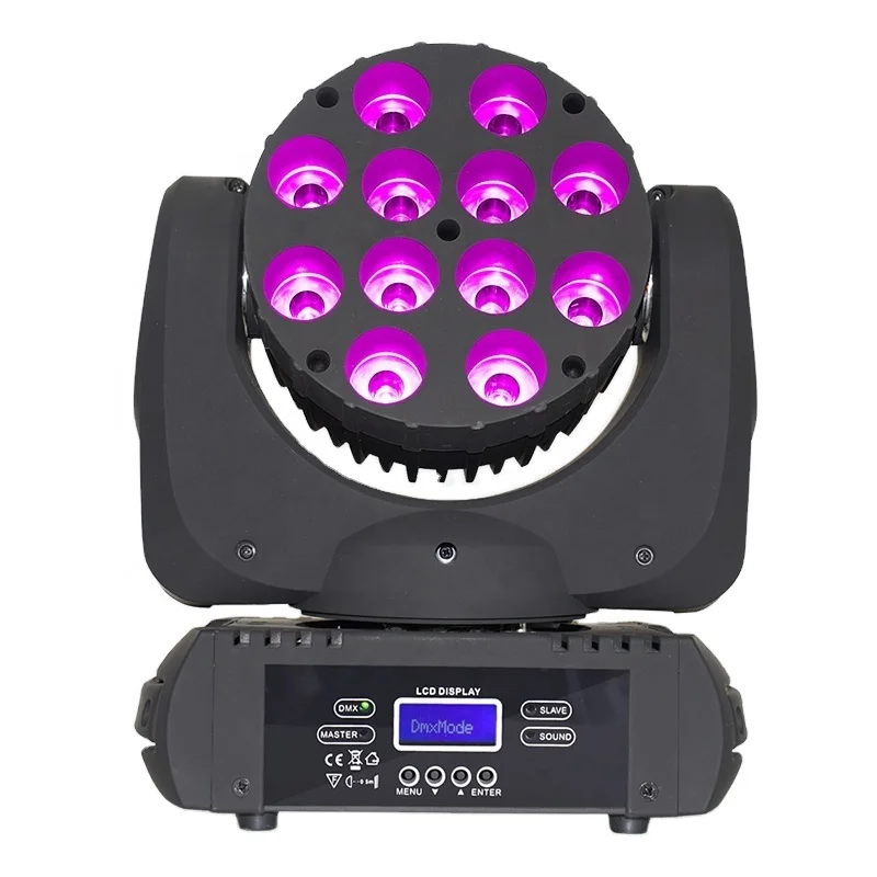 

High Quality 12X12W DJ Beam RGBW 4IN1 DMX512 Wash Stage Effect Led Moving Head Lights Professional Equipment