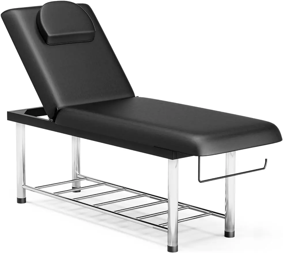 Massage Table Stationary Exam Bed for Treatment Medical Therapy Tattoo Facial Salon, Backrest Adjustable, Removable Headrest us warehouse electric massage facial bed medical examination table for sale