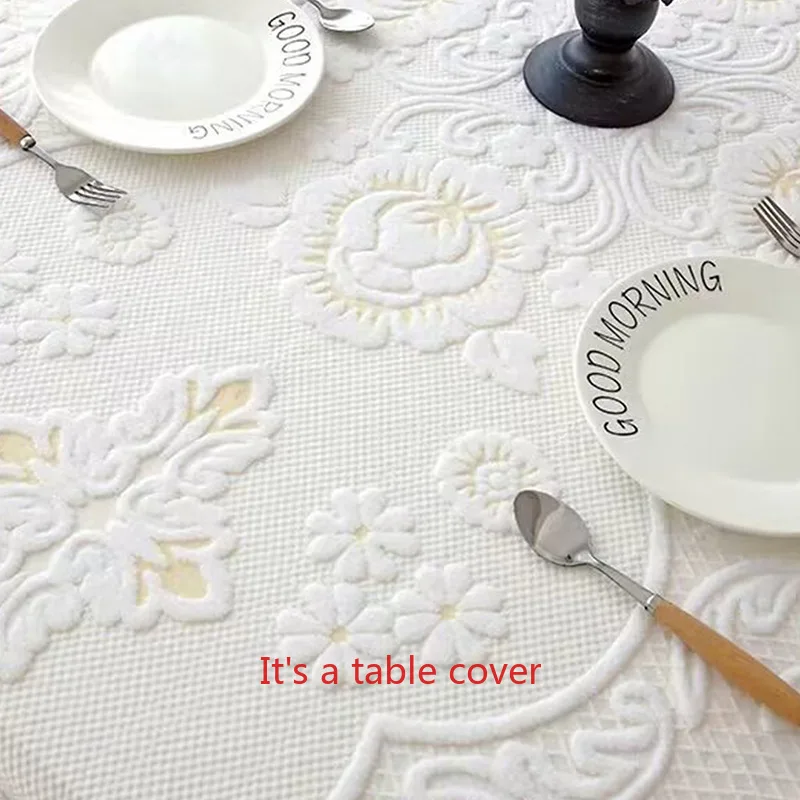 

French Retro Jacquard Lace Tablecloth White Rectangular Simple Tea Table Cover Cloth For Kitchen Wedding Room Decoration