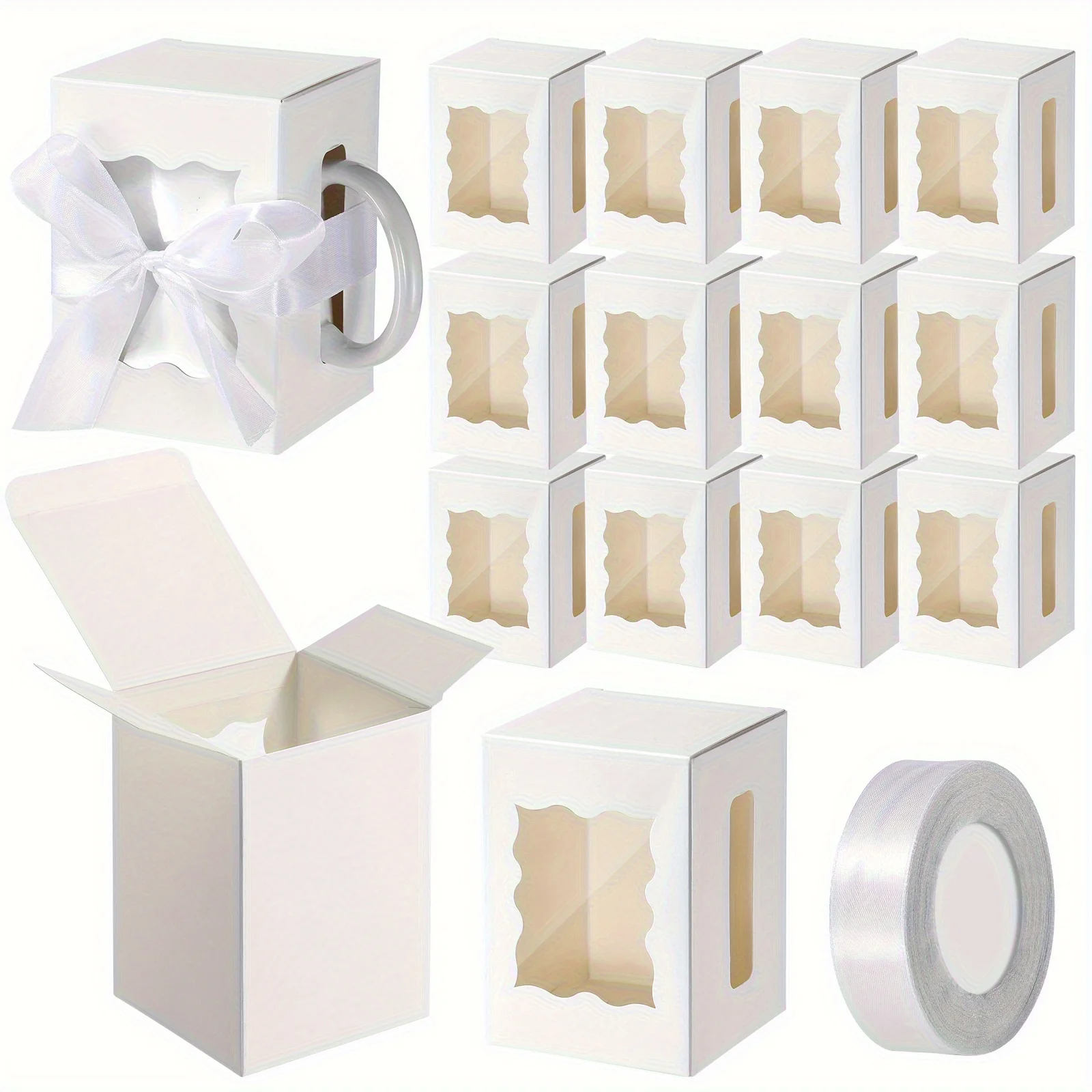 12PCS Mug Gift Boxes with 1 Roll Ribbon – Transparent Gift Packaging Box for Wrapping 1... - SKU MGB02133 - UGI Packaging