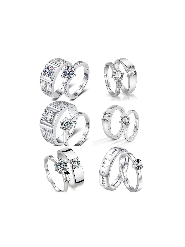 モダンクリスタルリング Moissanite Zircon Engagement Ring for Men/Women Classic Six