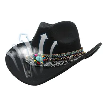 Cowboy Hats Party Classic Roll Up Beach Hat With Feather Hat Band Cowgirl Hat Cow Boy Hat Clothing Accessories For Men Women 1