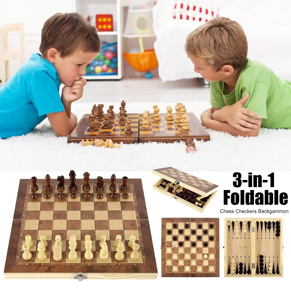 Description Picture 4 of item3 in 1 Chess Game Board Folding Storage Wooden Chess Board Sets Exquisite Chess Set Chess and Checkers Game Set