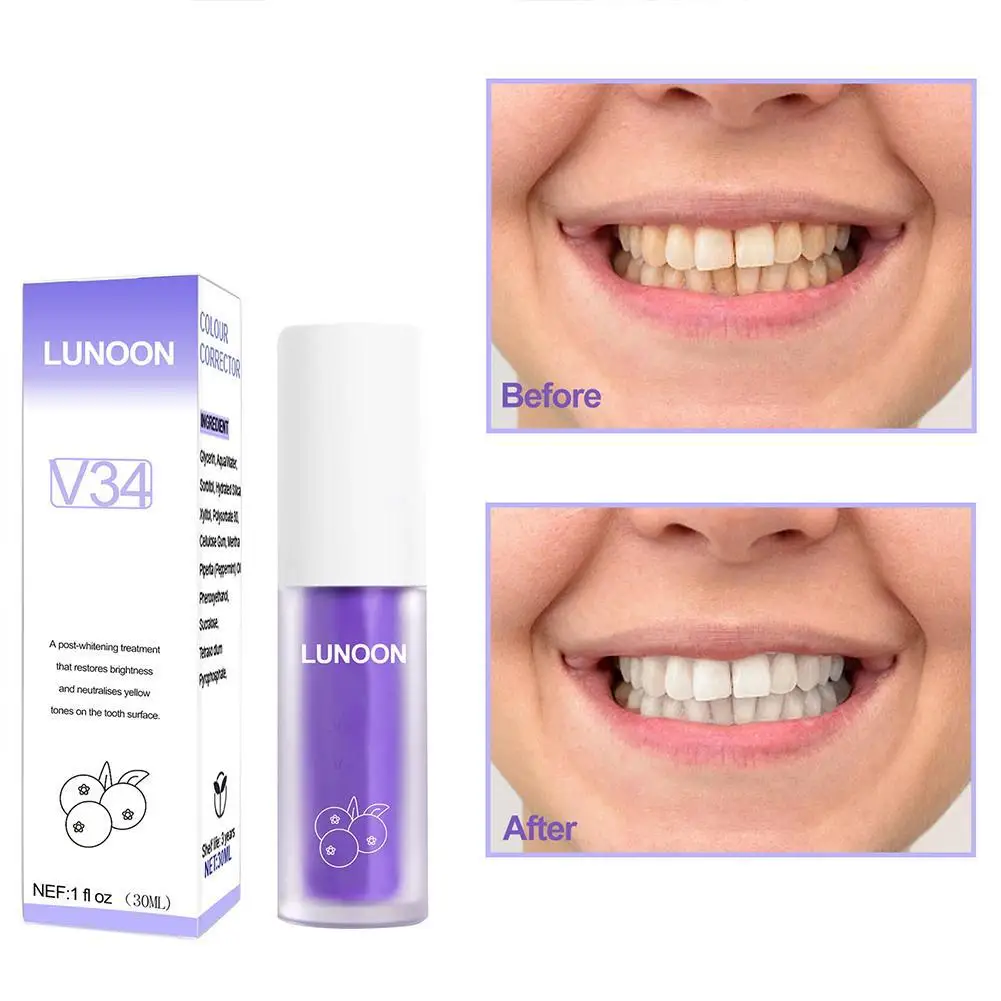 

V34 30ml SMILEKIT Purple Whitening Toothpaste Remove Stains Reduce Yellowing Care For Teeth Gums Fresh Breath Brightening Teeth