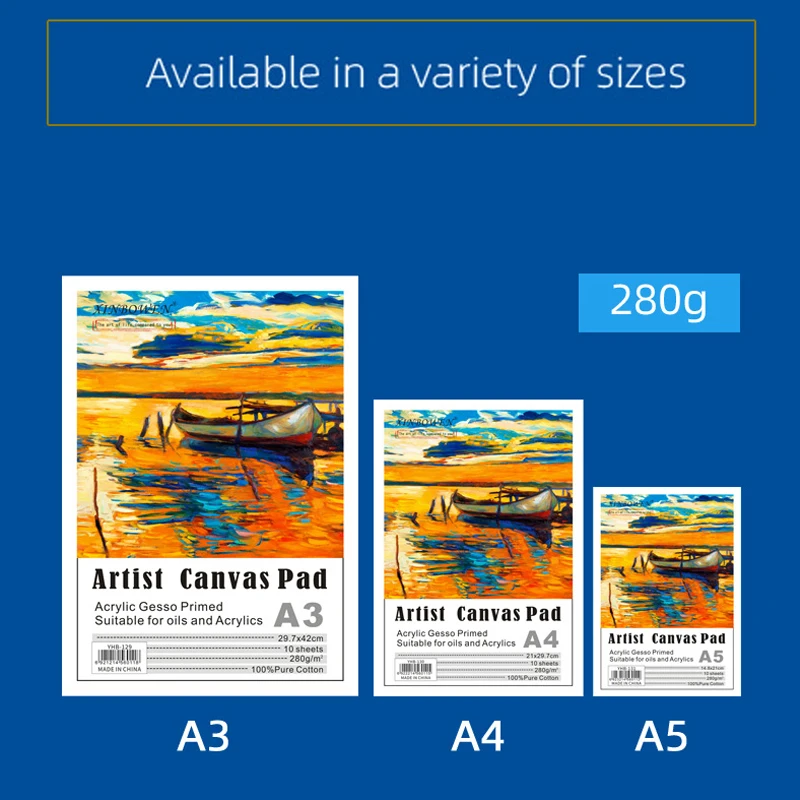 Artist Canvas Pad A3/A4/A5 Oil Painting Board Cotton Sketch Pads For Art Students Thick Textured Painting Paper 280 GSM