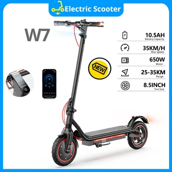 Scooter elettrico W7 da 8,5 pollici 650W Potenza 36V10.5Ah 25-37 km 35 km/h Velocità Freno a disco posteriore Doppio shock con scooter elettrici app