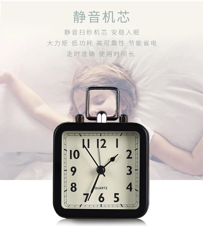 Description Picture 6 of itemSmall Metal Alarm Clock Simple Digital Alarm Clock Bedroom Bedside Silent Desk Time Clock Watch Home Decoration