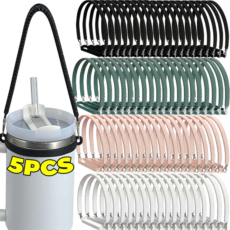 1/5PCS Portable Bottles Handle Silicone Straw Cups Rope Rings Water Cup ...