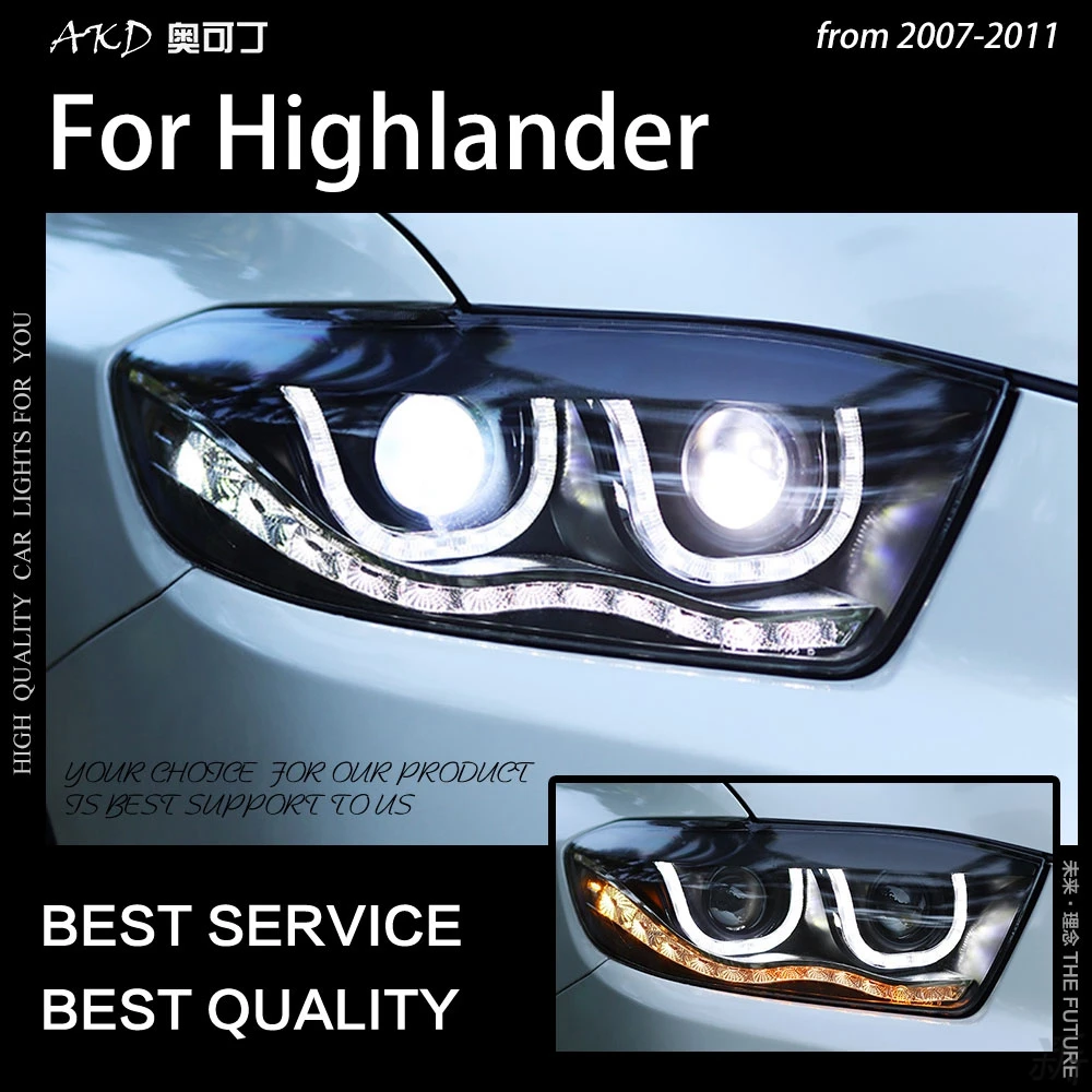 

AKD Head Lamp for Toyota Highlander Headlights 2007-2011 Kluger LED Headlight DRL Hid Head Lamp Angel Eye Bi Xenon Accessories