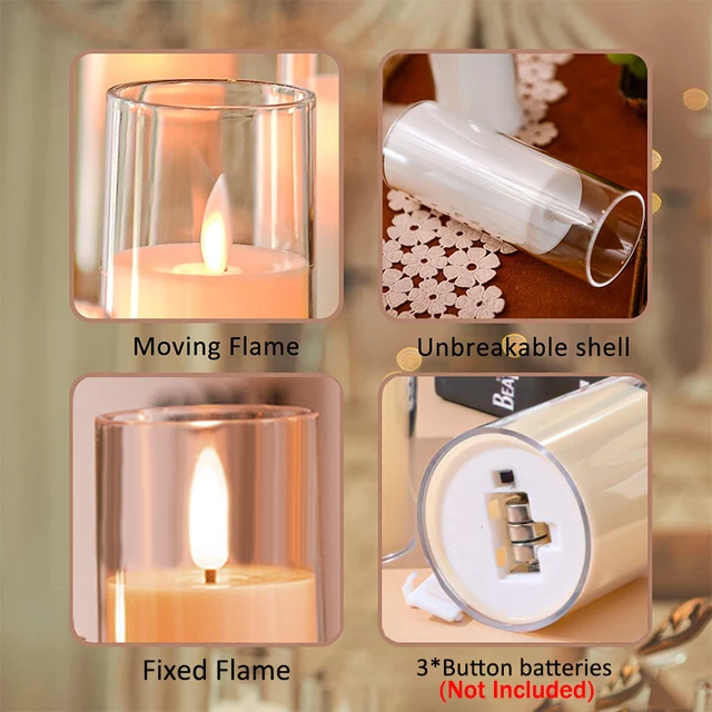 Led Flalless Gyertyafények Üveggyertya Akkumulátorral Működő -Es Tealámpák Éjszakai Lámpa Otthoni Buli Karácsonyi Szoba Dekorációhoz - Image 3