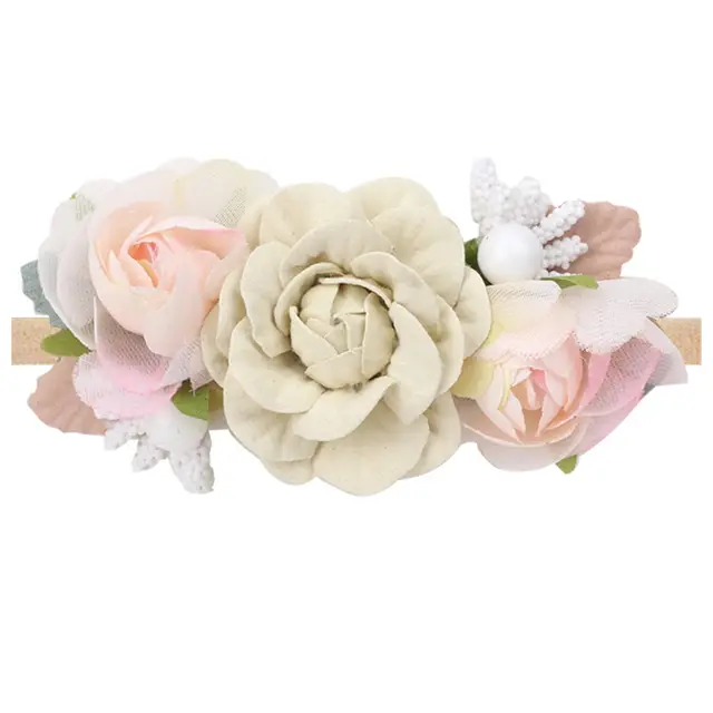 Pearl Lace Artificial Flower Headband Newborn Headband for Baby Girl Handmade Hairband Hair Accessories резинки для волос детям 38