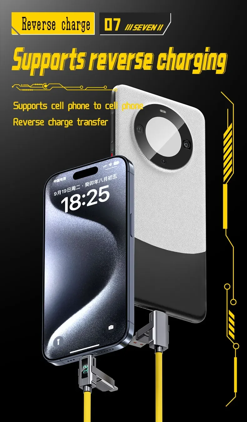 4 in 1 USB C Data Cable Digital Display Silicone for Iphone PD 66W Zinc Alloy Fast Charging Cable Line Type C with LED Design