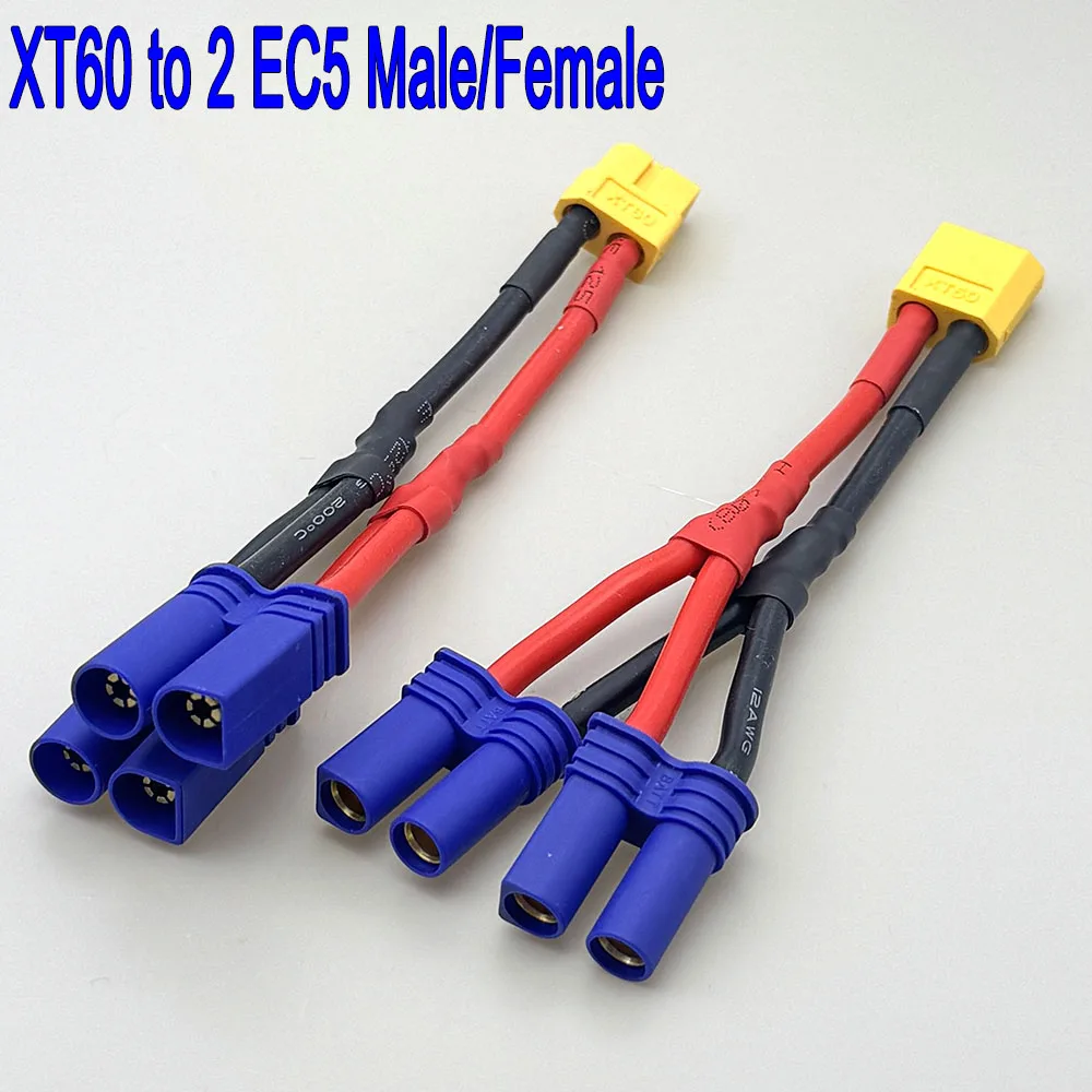4pcs EC5 & XT60 남성 여성 병렬 커넥터 12AWG 배터리 충전기 모터 RC ESC 모델용 고전류 실리콘 와이어 Y 분배기
