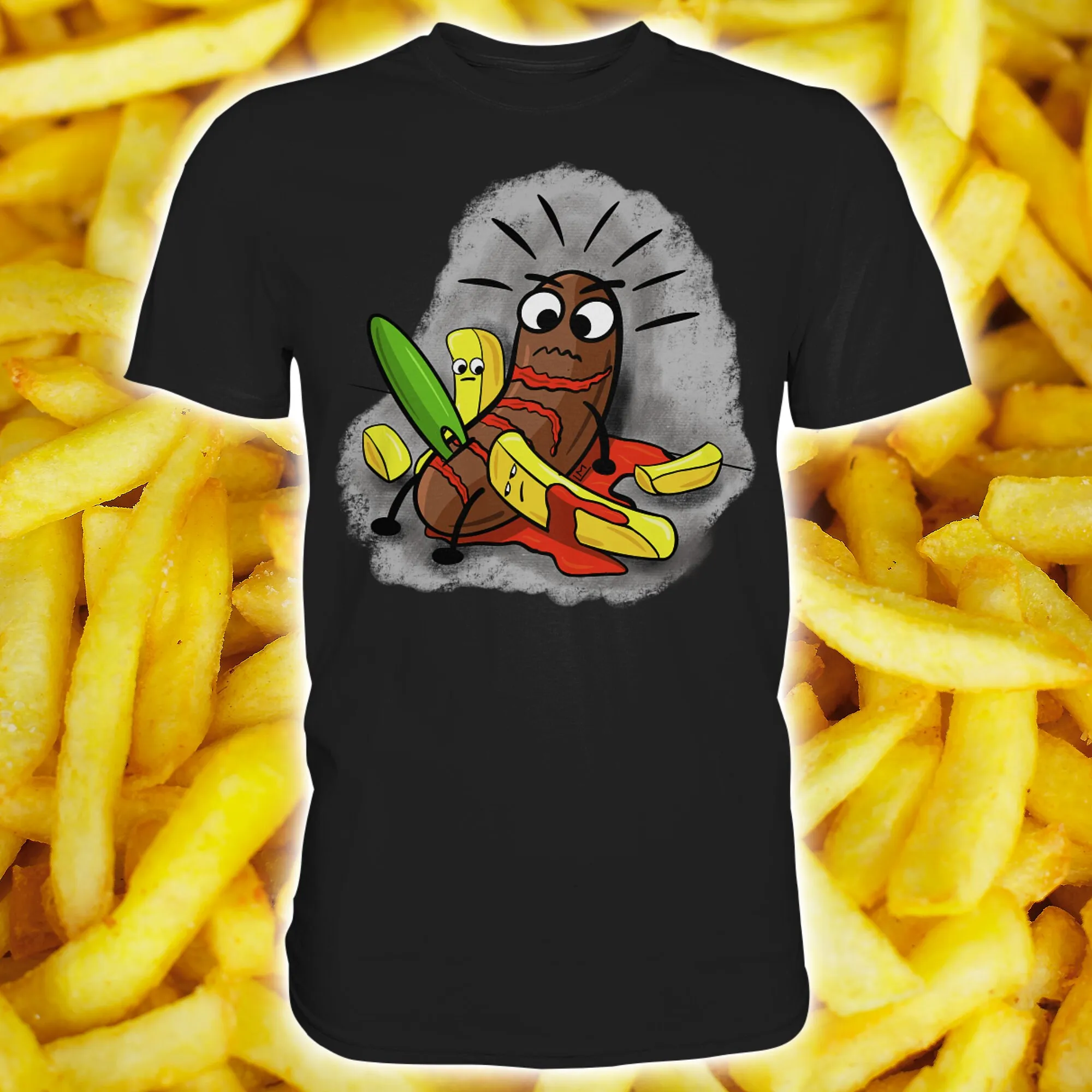 Currywurst Pommes Frites Fritten Sarkasmus Ironie Schwarzer Humor T Shirt Lustiges Maniche Lunghe O Corte