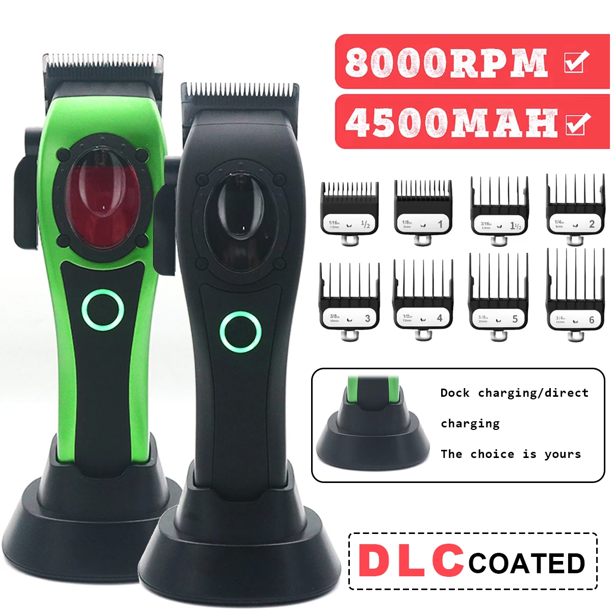 Professional Hair Clipper Electric Men's Trimmer 8000RPM Seat Charging Large Capacity Battery DLC Coated Blades Barber hair clipper hair trimmer