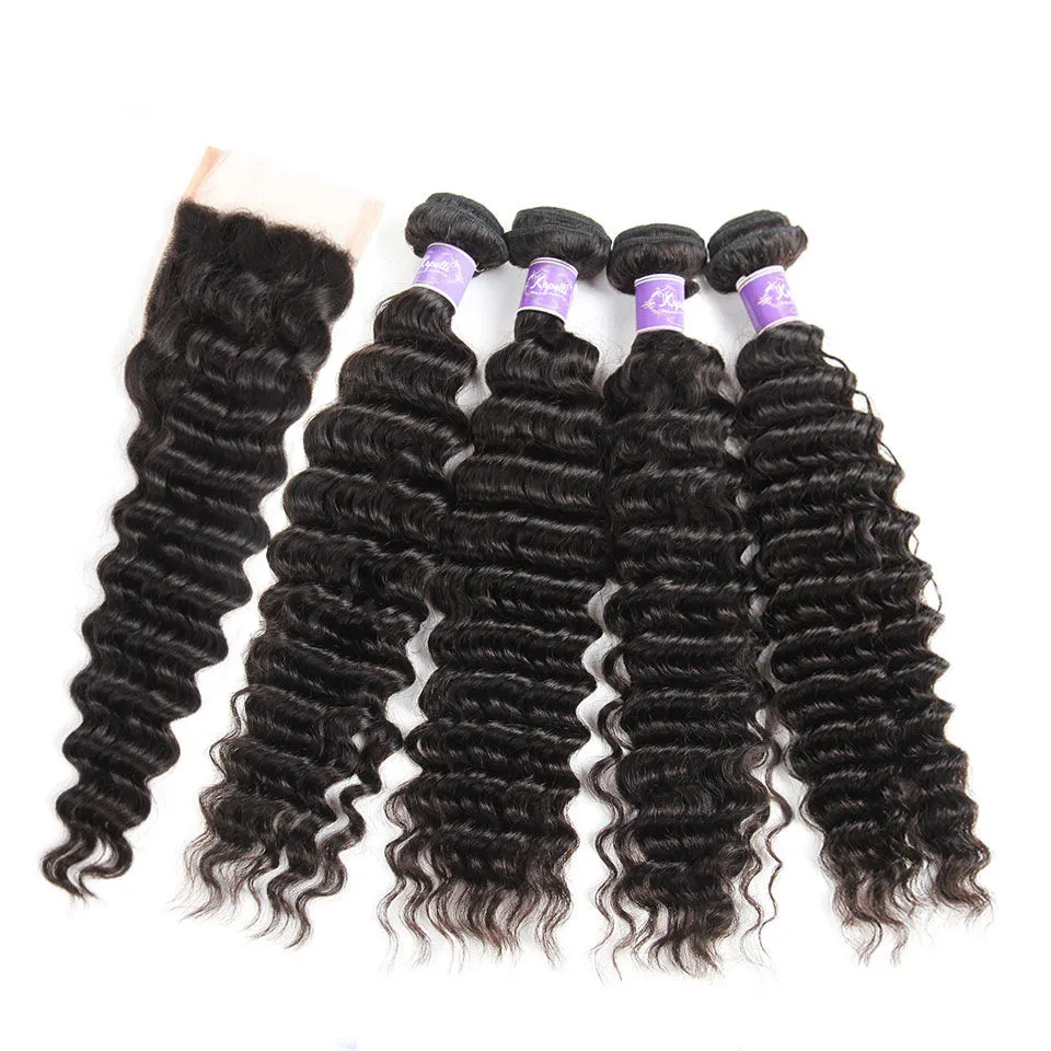 Human Hair Bundles Deep Wave Bundles Human Hair With Closure Curly Brazilian Hair Weave 3/4 Bundles With HD Lace Frontal Closure Extensions human hair bundles