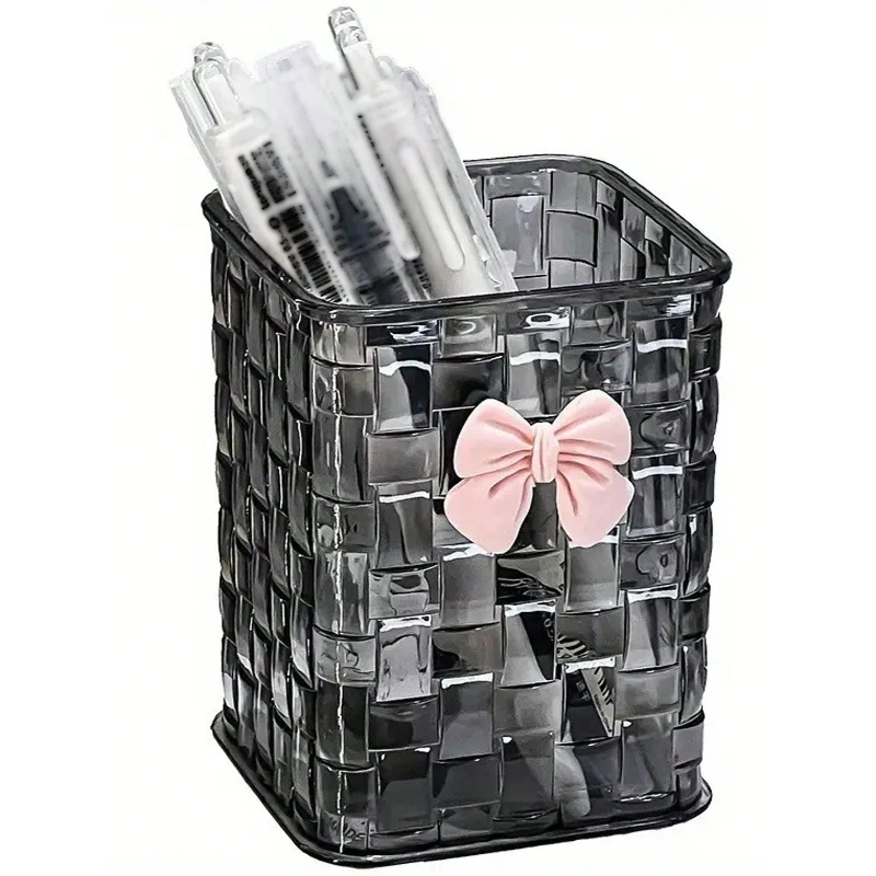 Transparent Acrylic Office with Knot Decoration Pen Holder and Durable for Office Supplies, Pens, and Accessories Convenient