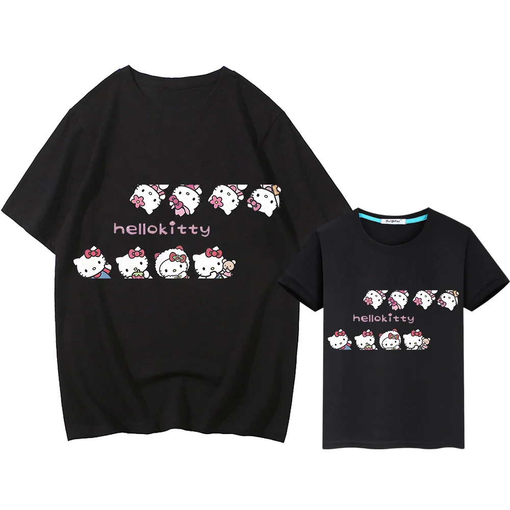 

hello kitty Print 100%Cotton boys girls T-shirt Men women Anime Short y2k mommy daughter matching clothe family matching outfits
