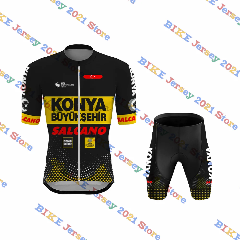 Konya-Buyuksehir Belediye 스포츠 세트, Maillot Completo 사이클링 저지 빕 숏 세트, 로드 바이크 의류, 드레스 슈트, 레드, 블랙, 2023