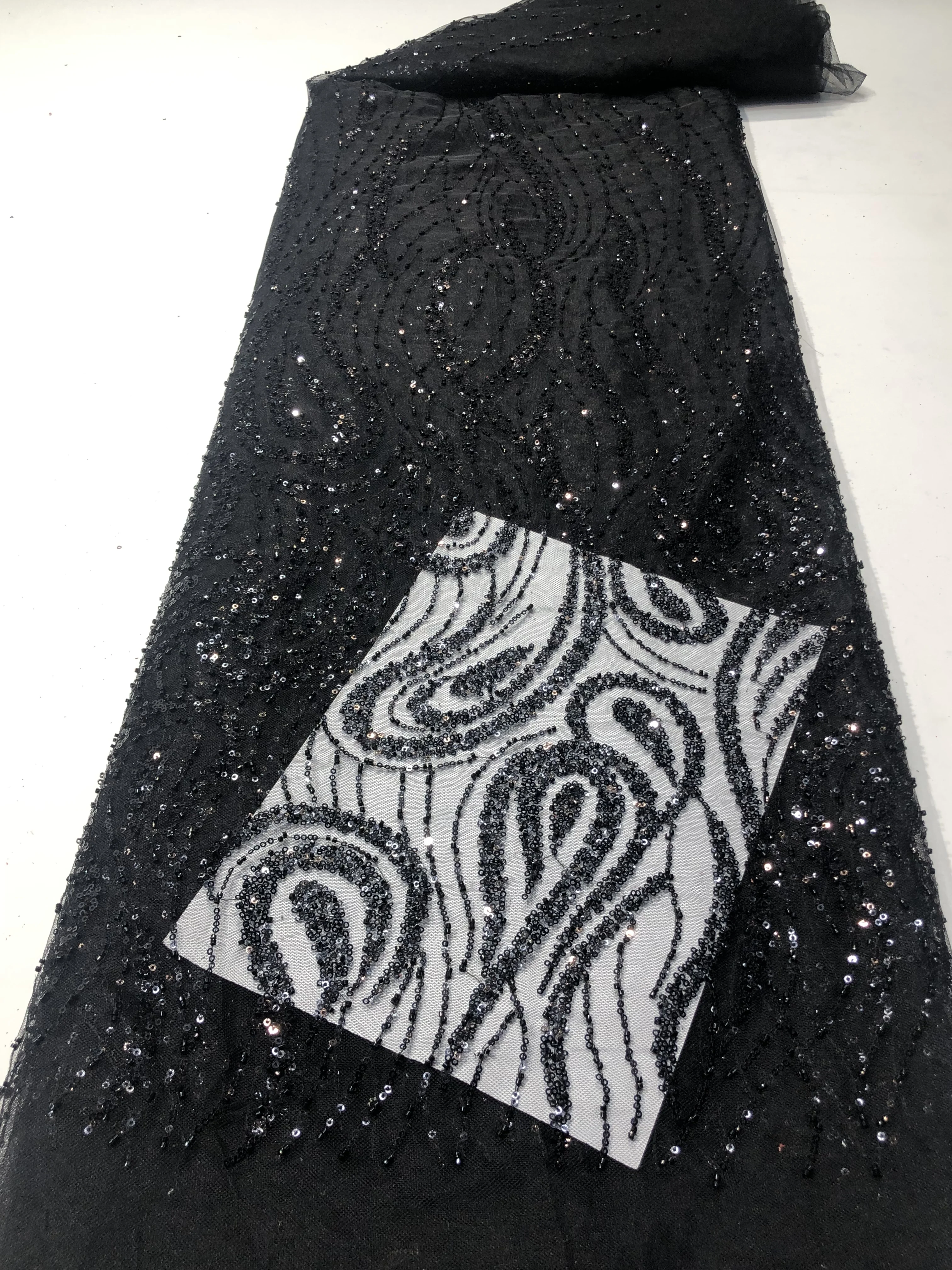 Red Luxury African Tulle Beaded High Quality Nigerian Sequins With Pearl Lace French Tulle Fabric For Party Dress Sew