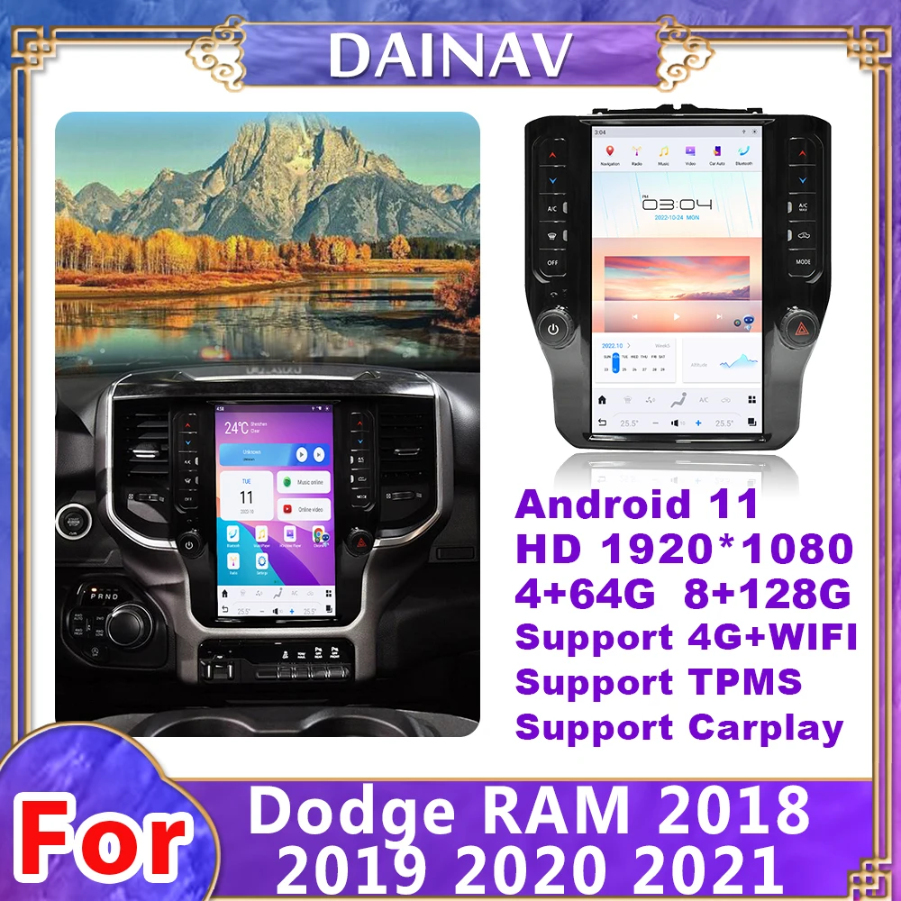 

12.1 Inch Qualcomm Tesla Screen For Dodge Ram 2018 - 2021 Vertical Screen Car Radio Android11 Video headunit Multimedia Player
