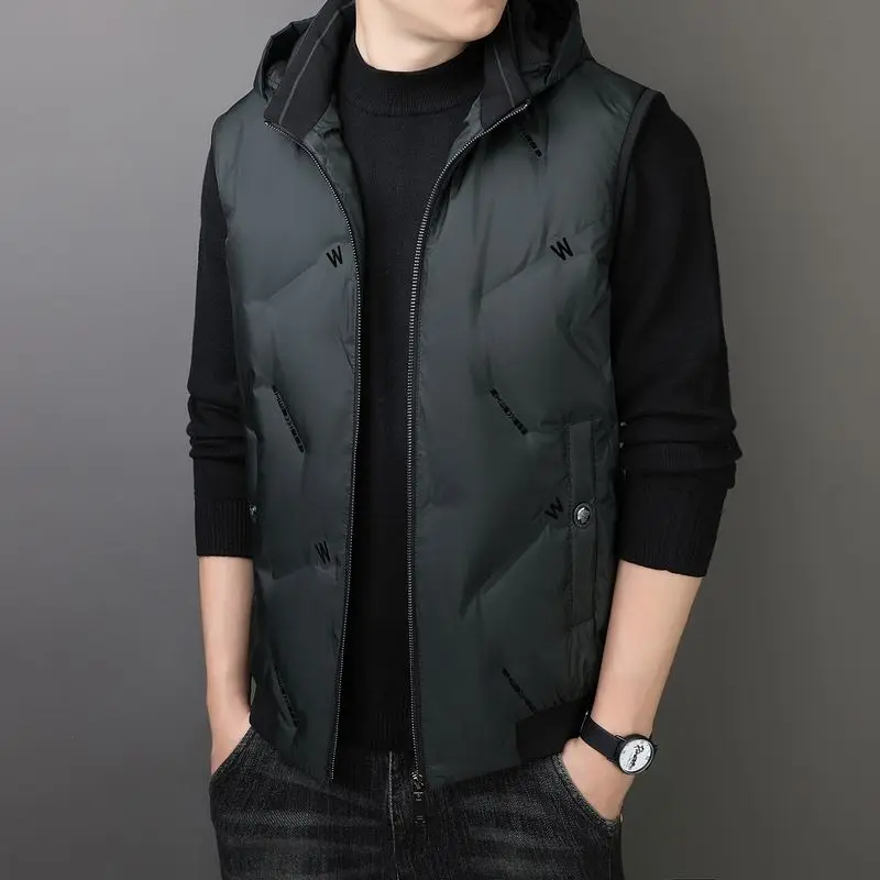 

Golf Fleeced Clothing Men Vest Zip Warm Winter Down Cotton Thick Autumn Sleeveness Jackets Male Black Waistcoat Large Size Wear