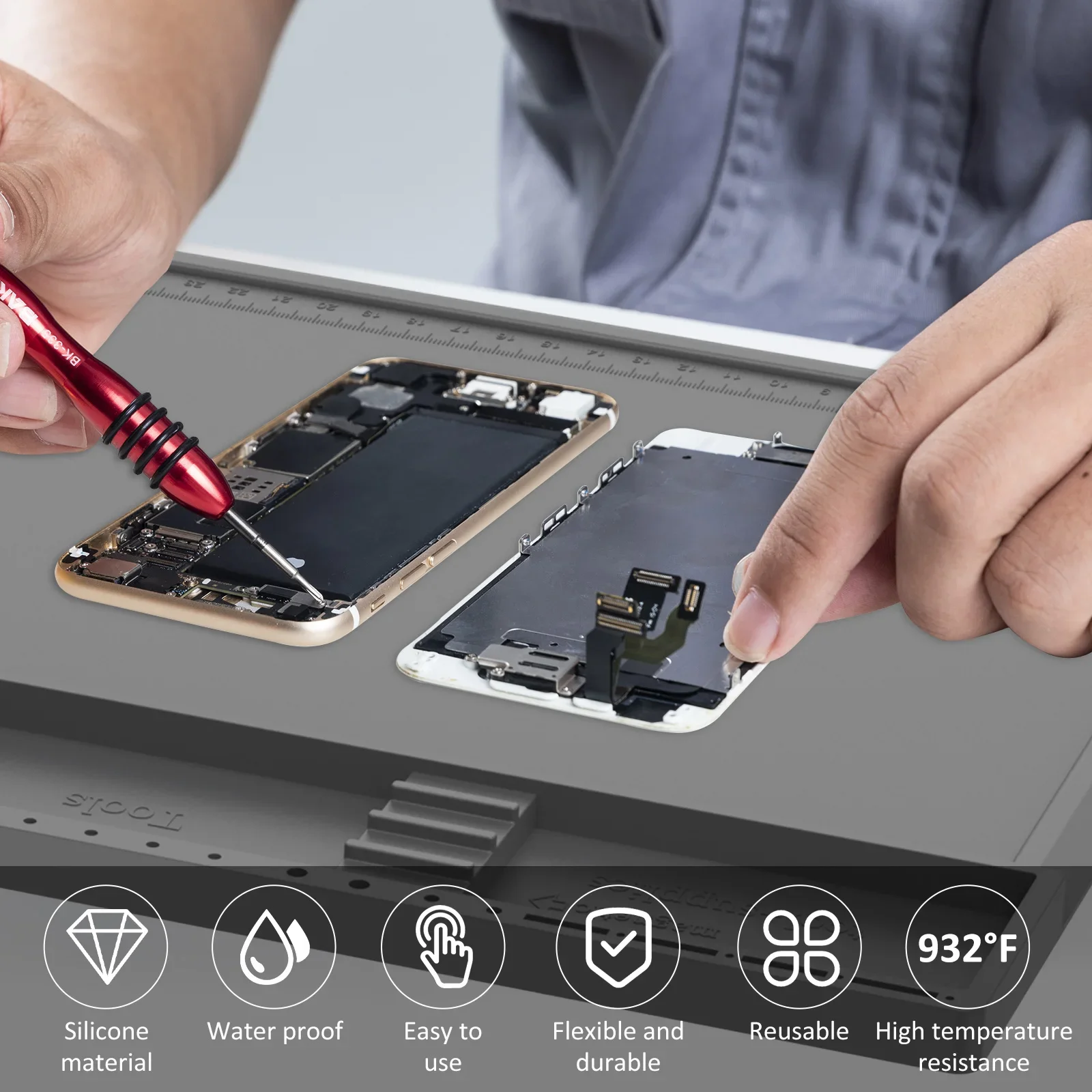 Soldering Station Mat Silicone Work Repair Pad 932&deg;F Heat-Resistant Magnetic Mat for Electronic Phone Laptop Watch Repair