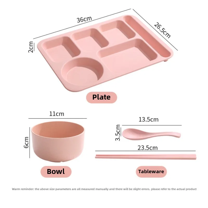 Wheat Straw Restaurant Dining Tray Split Plate Home Dining Tray Adult Fast Food School Hotel Large Capacity Five-grid