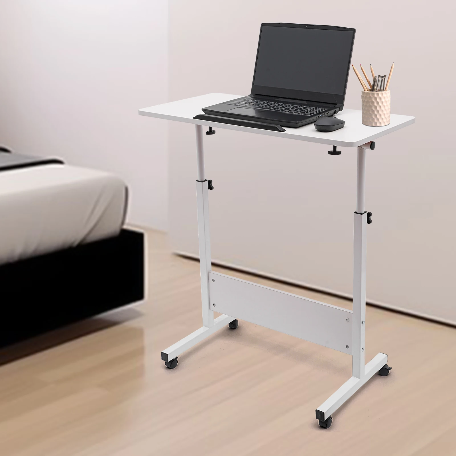 Bedside Desk with Universal Wheel Oversized Table 32-47in Adjustable Height Laptop Portable Study Standing for Dormitory Student 5
